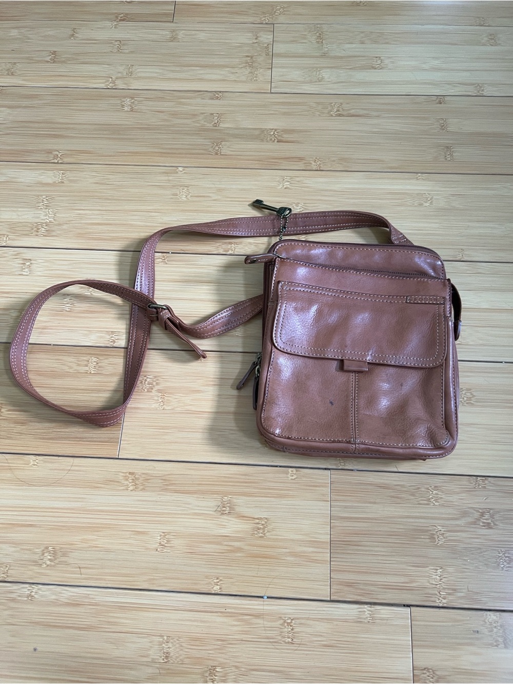 Fossil Crossbody Travel Purse Brown Tan Soft Leather Bag